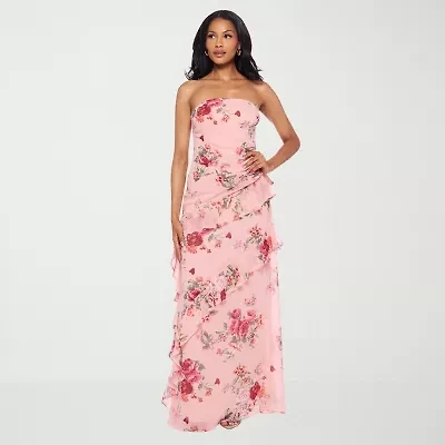 Premier Amour Womens Strapless Floral Fitted Gown