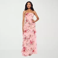 Premier Amour Womens Strapless Floral Fitted Gown