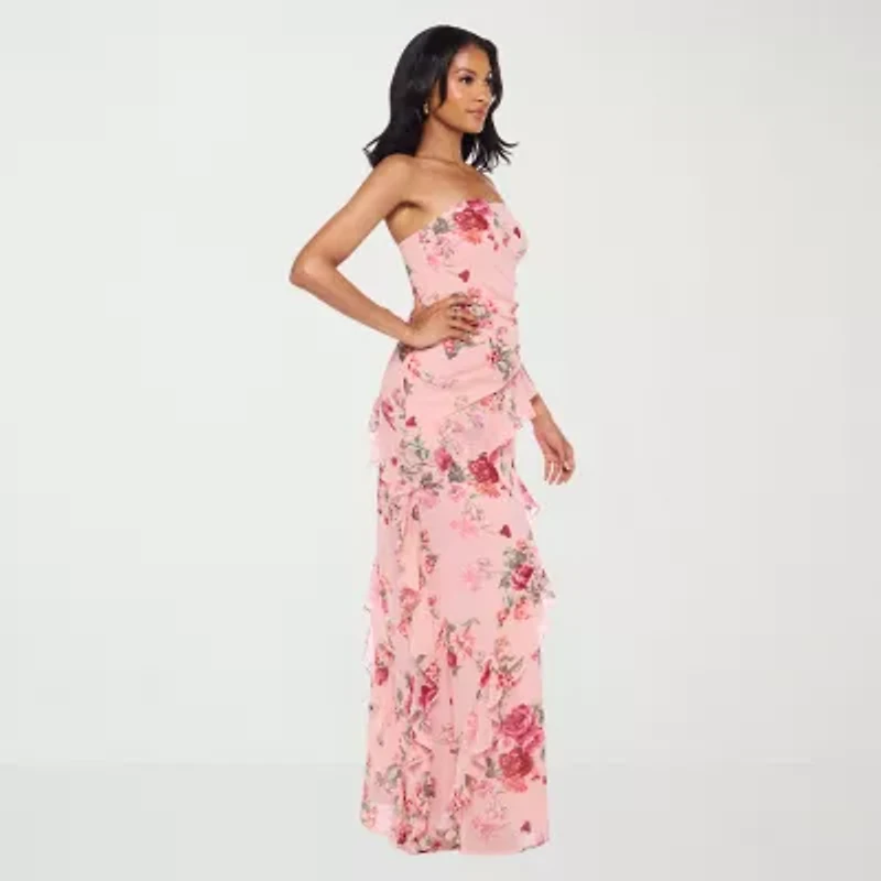 Premier Amour Womens Strapless Floral Fitted Gown