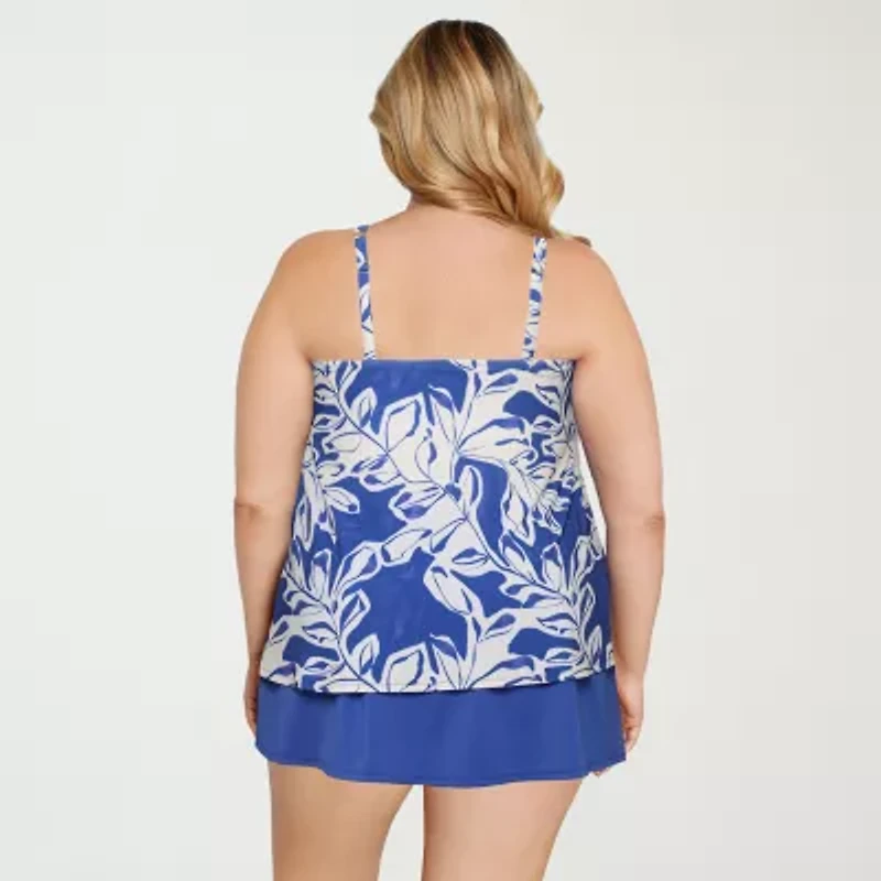 Sonnet Shores Womens Tropical Leaf Plus Tankini Swimsuit Top