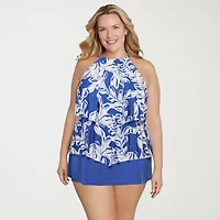 Sonnet Shores Womens Tropical Leaf Plus Tankini Swimsuit Top