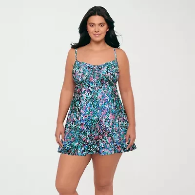 Sonnet Shores Womens Dots Plus Swim Dress
