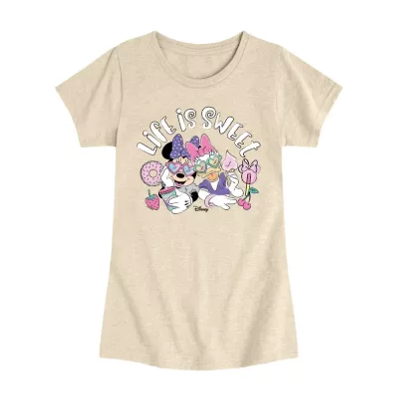 Disney Collection Toddler Girls Crew Neck Short Sleeve Regular Fit Daisy Duck Minnie Mouse Graphic T-Shirt