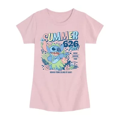 Disney Collection Big Kid Girls Crew Neck Short Sleeve Regular Fit Lilo & Stitch Graphic T-Shirt