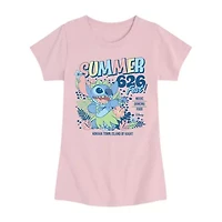 Disney Collection Big Kid Girls Crew Neck Short Sleeve Regular Fit Lilo & Stitch Graphic T-Shirt