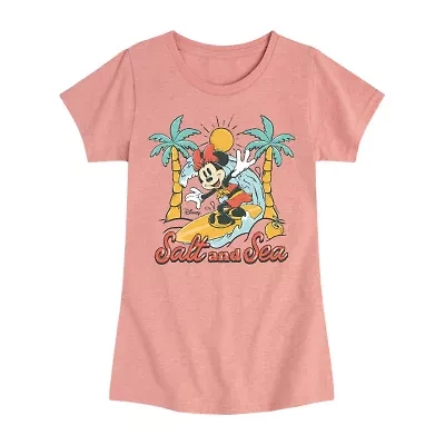 Disney Collection Big Kid Girls Crew Neck Short Sleeve Regular Fit Minnie Mouse Graphic T-Shirt