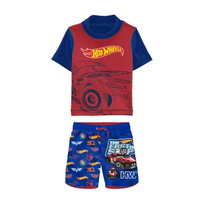 Toddler Boys Uv Protection Hot Wheels 2-pc. Rash Guard Set