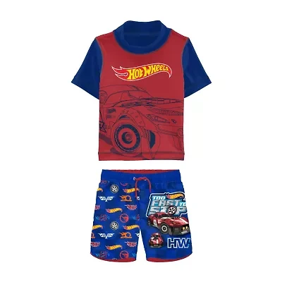 Toddler Boys Uv Protection Hot Wheels 2-pc. Rash Guard Set