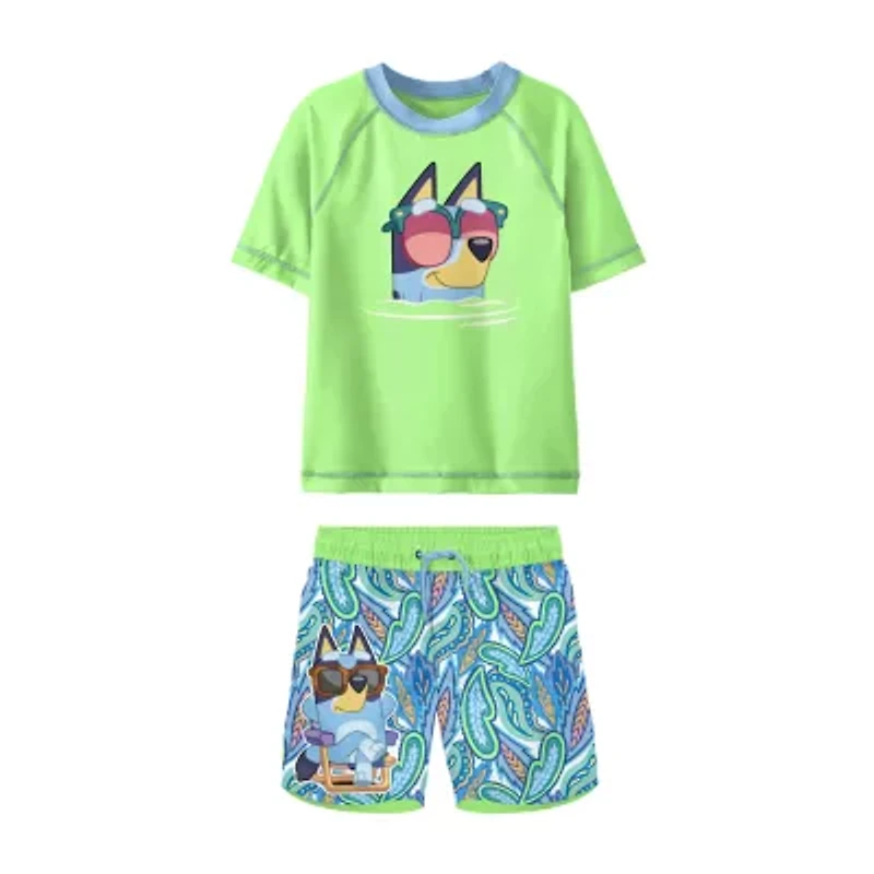 Toddler Boys Uv Protection Bluey 2-pc. Rash Guard Set