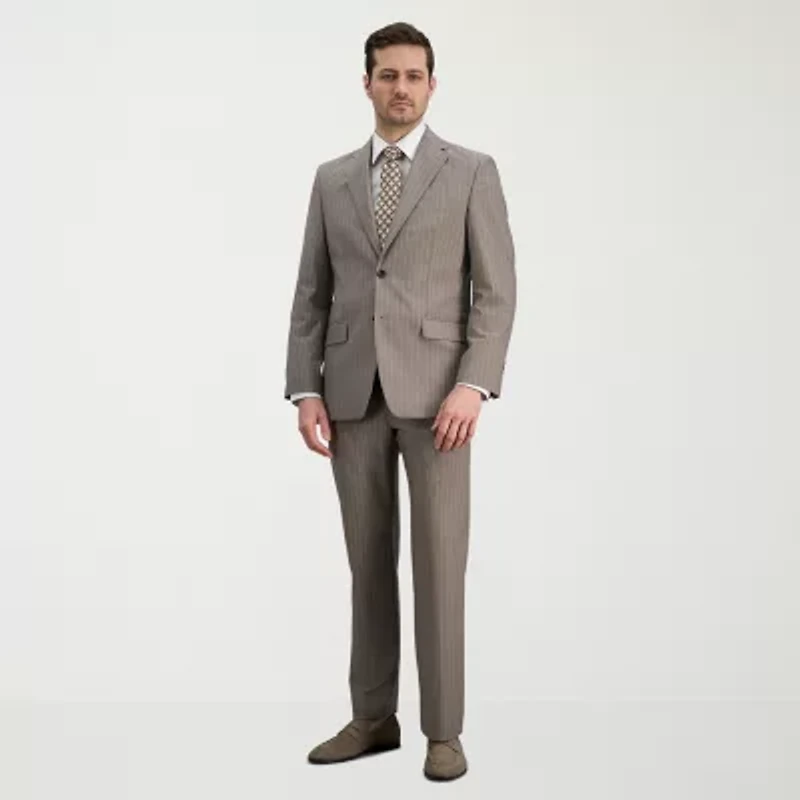 Haggar JMH Mens Stretch Fabric Classic Fit Striped Flat Front Suit Pant