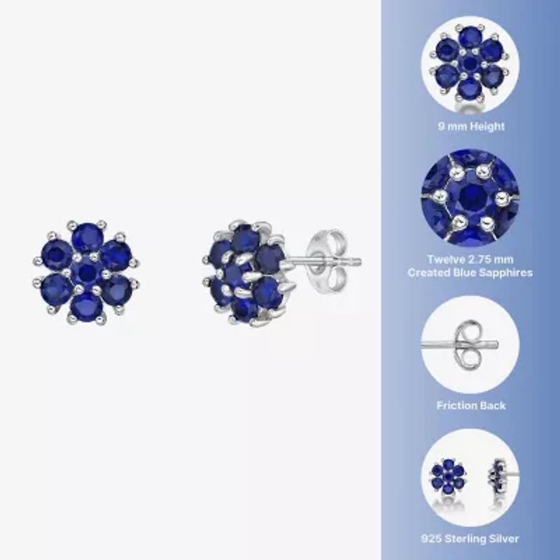 Lab Created Blue Sapphire Sterling Silver 9mm Flower Stud Earrings