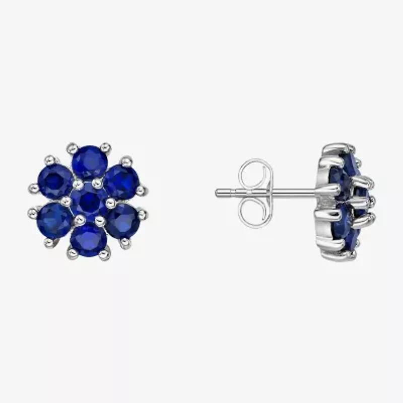 Lab Created Blue Sapphire Sterling Silver 9mm Flower Stud Earrings