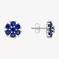 Lab Created Blue Sapphire Sterling Silver 9mm Flower Stud Earrings