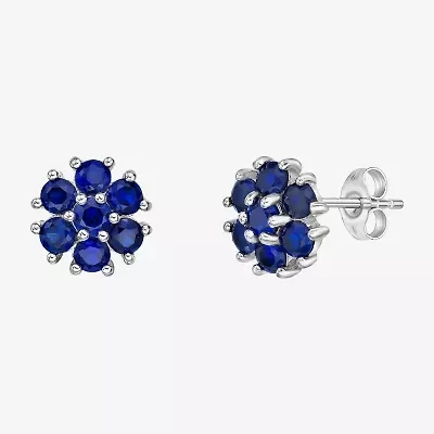 Lab Created Blue Sapphire Sterling Silver 9mm Flower Stud Earrings
