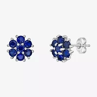 Lab Created Blue Sapphire Sterling Silver 9mm Flower Stud Earrings