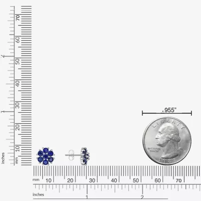 Lab Created Blue Sapphire Sterling Silver 9mm Flower Stud Earrings