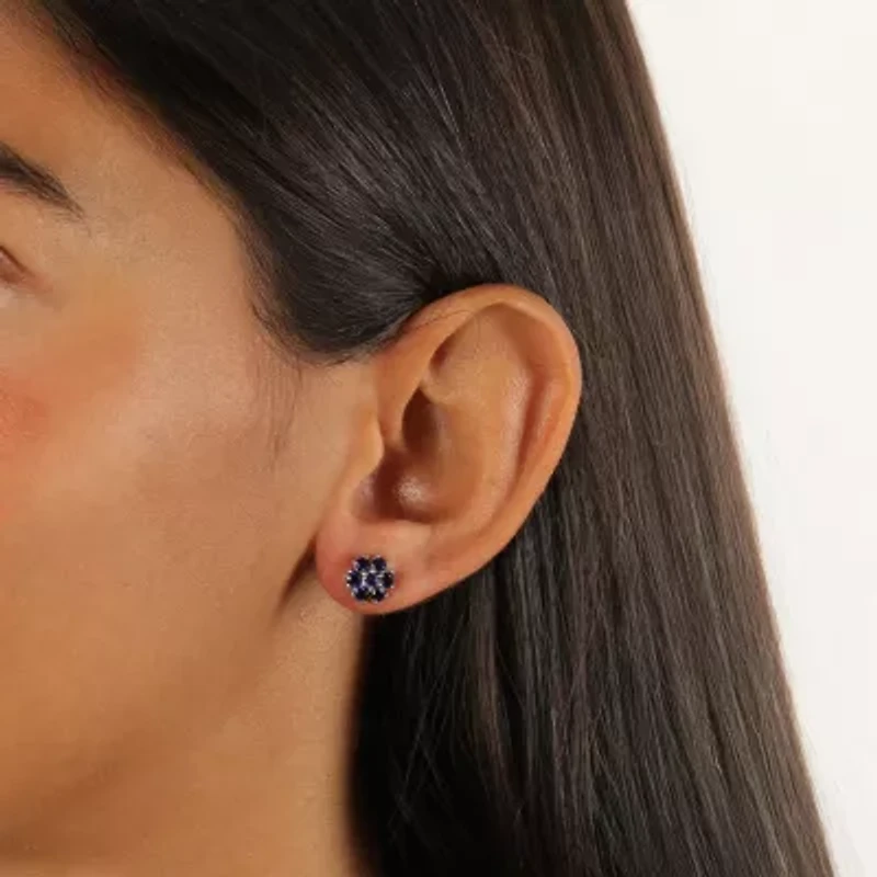 Lab Created Blue Sapphire Sterling Silver 9mm Flower Stud Earrings