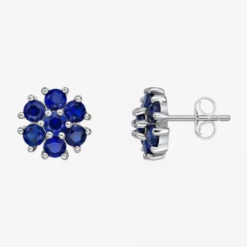 Lab Created Blue Sapphire Sterling Silver 9mm Flower Stud Earrings
