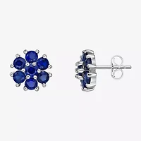 Lab Created Blue Sapphire Sterling Silver 9mm Flower Stud Earrings