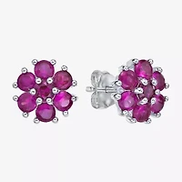 Lab Created Red Ruby Sterling Silver 9mm Flower Stud Earrings