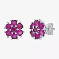 Lab Created Red Ruby Sterling Silver 9mm Flower Stud Earrings