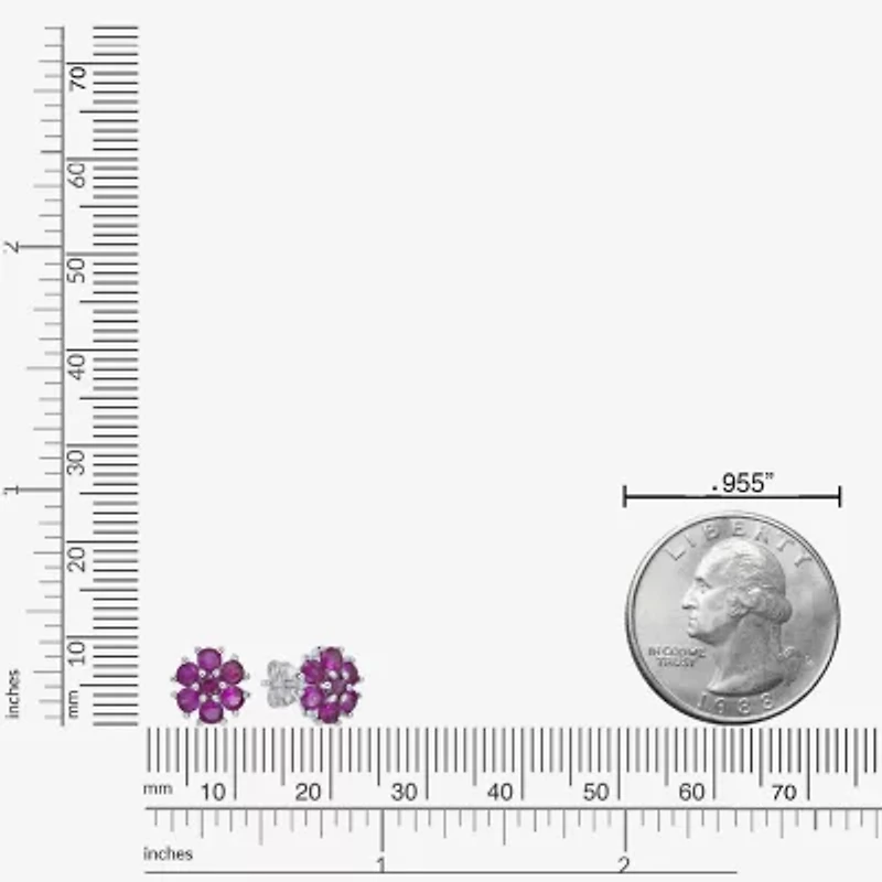 Lab Created Red Ruby Sterling Silver 9mm Flower Stud Earrings