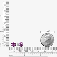 Lab Created Red Ruby Sterling Silver 9mm Flower Stud Earrings