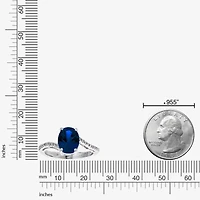 Womens Diamond Accent Lab Created Sapphire Sterling Silver Oval Side Stone Cocktail Ring
