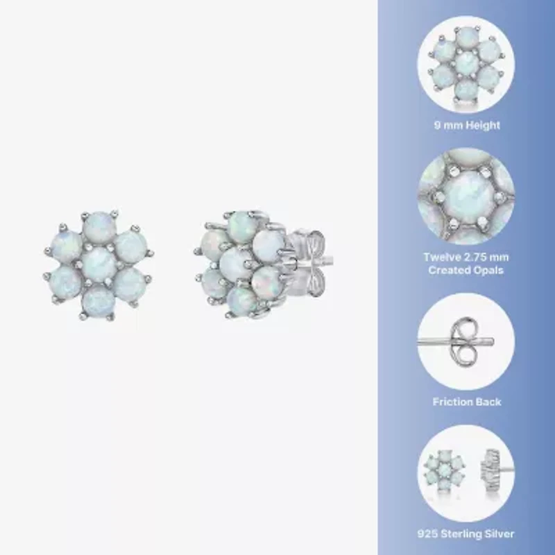 Lab Created White Opal Sterling Silver 9mm Flower Stud Earrings