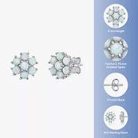 Lab Created White Opal Sterling Silver 9mm Flower Stud Earrings