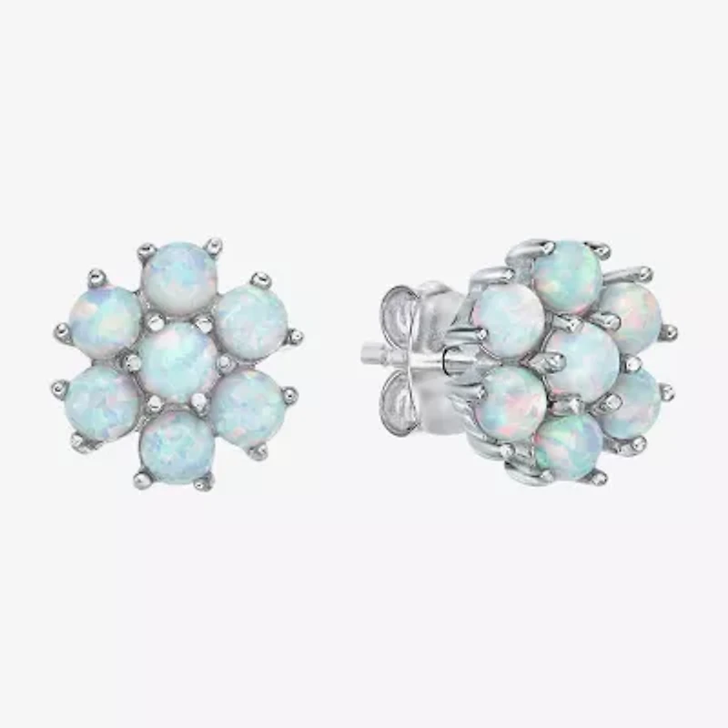 Lab Created White Opal Sterling Silver 9mm Flower Stud Earrings
