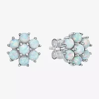 Lab Created White Opal Sterling Silver 9mm Flower Stud Earrings