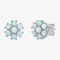 Lab Created White Opal Sterling Silver 9mm Flower Stud Earrings