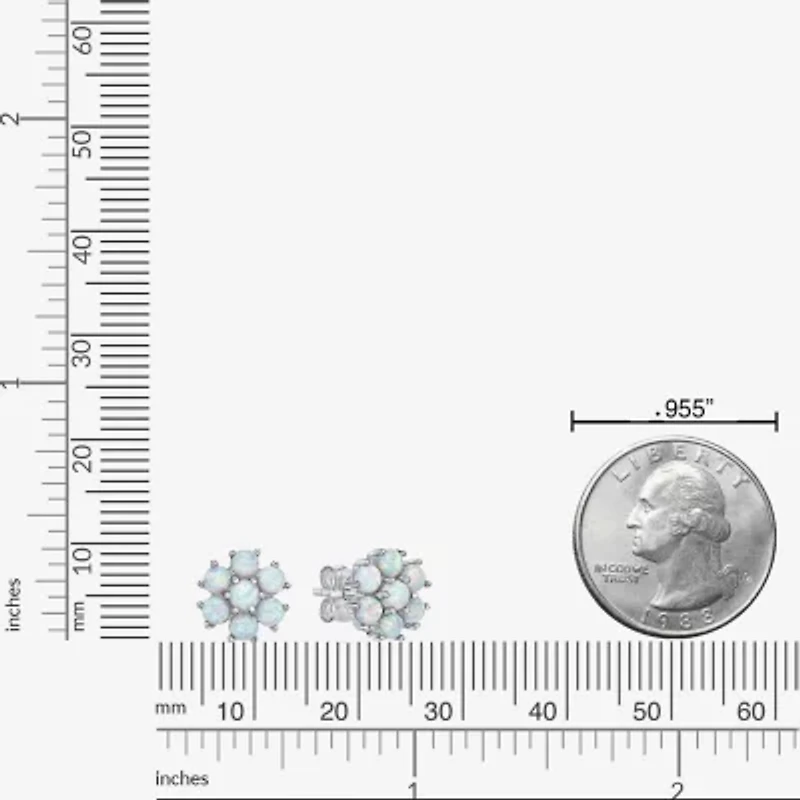 Lab Created White Opal Sterling Silver 9mm Flower Stud Earrings