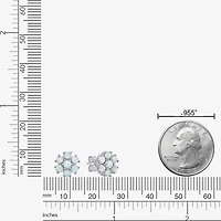 Lab Created White Opal Sterling Silver 9mm Flower Stud Earrings