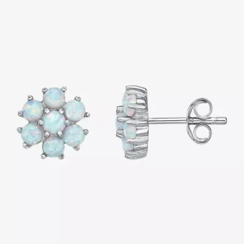 Lab Created White Opal Sterling Silver 9mm Flower Stud Earrings