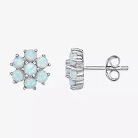 Lab Created White Opal Sterling Silver 9mm Flower Stud Earrings