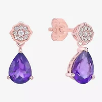 Womens Genuine Purple Amethyst 18K Rose Gold Over Silver Pear Drop Earrings