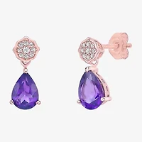 Womens Genuine Purple Amethyst 18K Rose Gold Over Silver Pear Drop Earrings