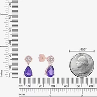 Womens Genuine Purple Amethyst 18K Rose Gold Over Silver Pear Drop Earrings