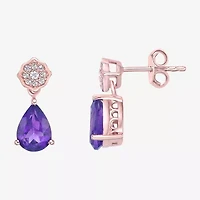 Womens Genuine Purple Amethyst 18K Rose Gold Over Silver Pear Drop Earrings