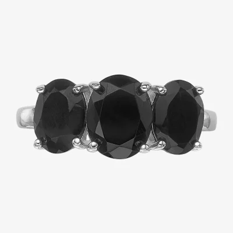 Womens Genuine Black Onyx Sterling Silver Oval 3-Stone Cocktail Ring
