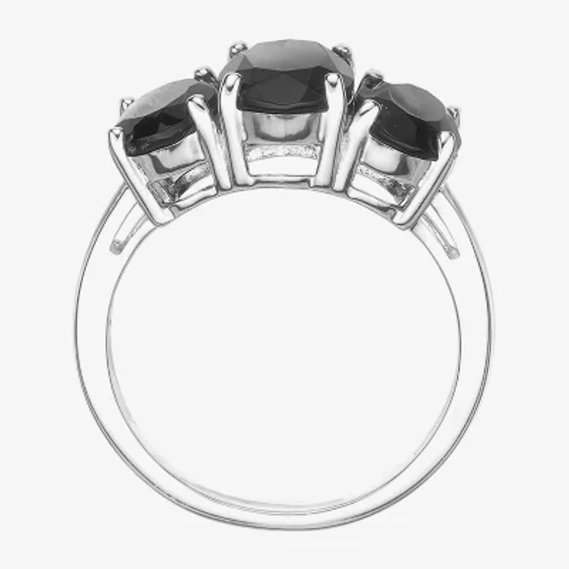 Womens Genuine Black Onyx Sterling Silver Oval 3-Stone Cocktail Ring