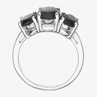 Womens Genuine Black Onyx Sterling Silver Oval 3-Stone Cocktail Ring