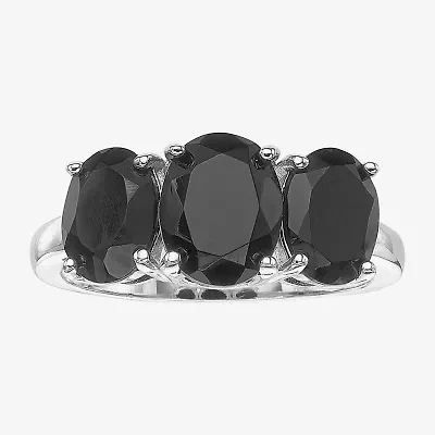 Womens Genuine Black Onyx Sterling Silver Oval 3-Stone Cocktail Ring