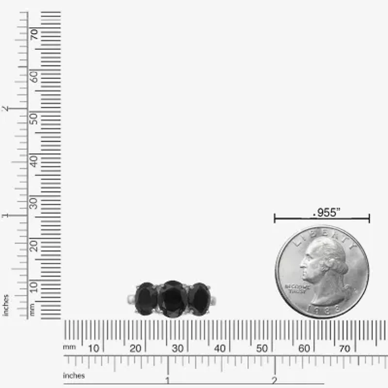 Womens Genuine Black Onyx Sterling Silver Oval 3-Stone Cocktail Ring