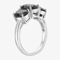 Womens Genuine Black Onyx Sterling Silver Oval 3-Stone Cocktail Ring