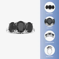 Womens Genuine Black Onyx Sterling Silver Oval 3-Stone Cocktail Ring