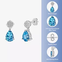 Womens Genuine Blue Topaz Sterling Silver Pear Drop Earrings