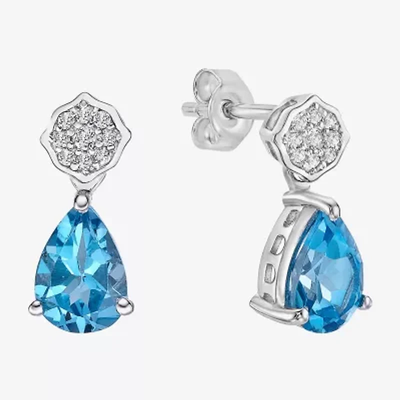 Womens Genuine Blue Topaz Sterling Silver Pear Drop Earrings